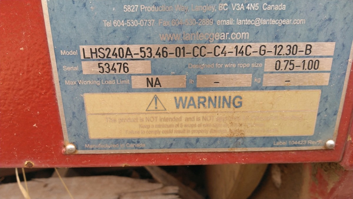 Lantec Hydraulic Winch Beeman Equipment Sales